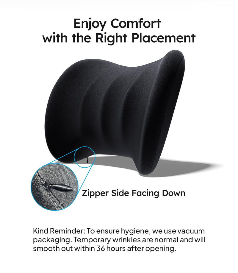 Wigoo 2026 Lumbar Support Pillow for Car [Ergonomic Design, Pressure Relief] Back Cushion for Driving Seat, Back Support Pillow for Car-Office Chair, Fits All Vehicles (Black 1-Pack) Black