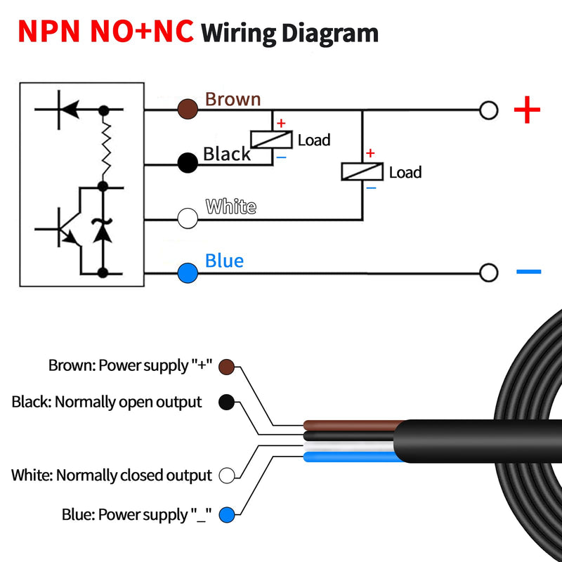 Sensor Laser photoelectric Switch NPN NO + NC Input(10-30VDC), 4 Wires; Detection Distance 8-50cm; HG18-D50N3, 12V; 24V Normally Open and Normally Closed Photoelectric Beam Sensor (NPN, NO+NC)