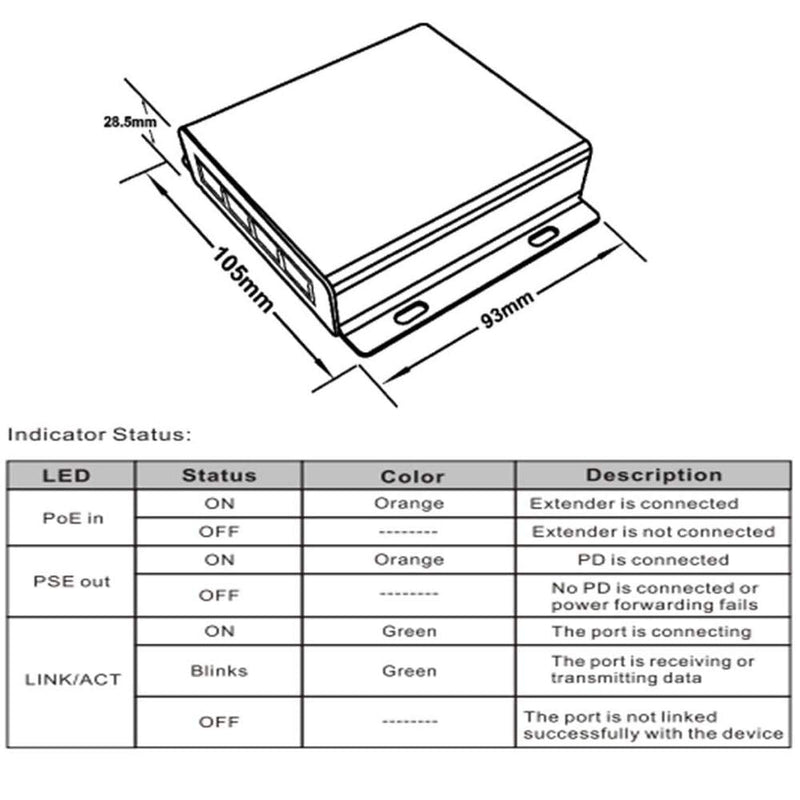 POE Extender RJ45 4-Port 10/100M IEEE802.3at (Power-in) to IEEE802.3af (Power-Out) for Ethernet/PoE Power AP, IP Camera, IP Telephone and Other Network equipments