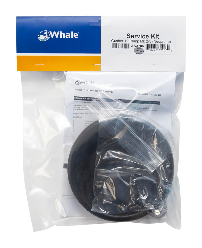 Whale AK3706 Gusher® 10 Manual Pump Neoprene Parts Service Kit, Replacement Parts Black