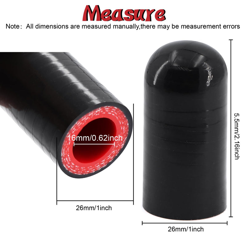 High Temperature 4-Ply Reinforced Silicone Hose Cap ID 5/8 Inch(16mm) Hose End Plug For Turbo Bypass Valve/Vacuum/Fix Leak/Throttle Body Water Port/Heater Core/Coolant Heater Bypass Vacuum Water Port ID 16mm Black&Red * 1PC