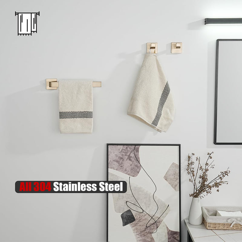 JQK Hand Towel Holder Towel Ring Champagne Bronze, 10.2 Inch 304 Stainless Steel Bathroom Hand Towel Bar Wall Mount, THH250L9-CB 9 Inch