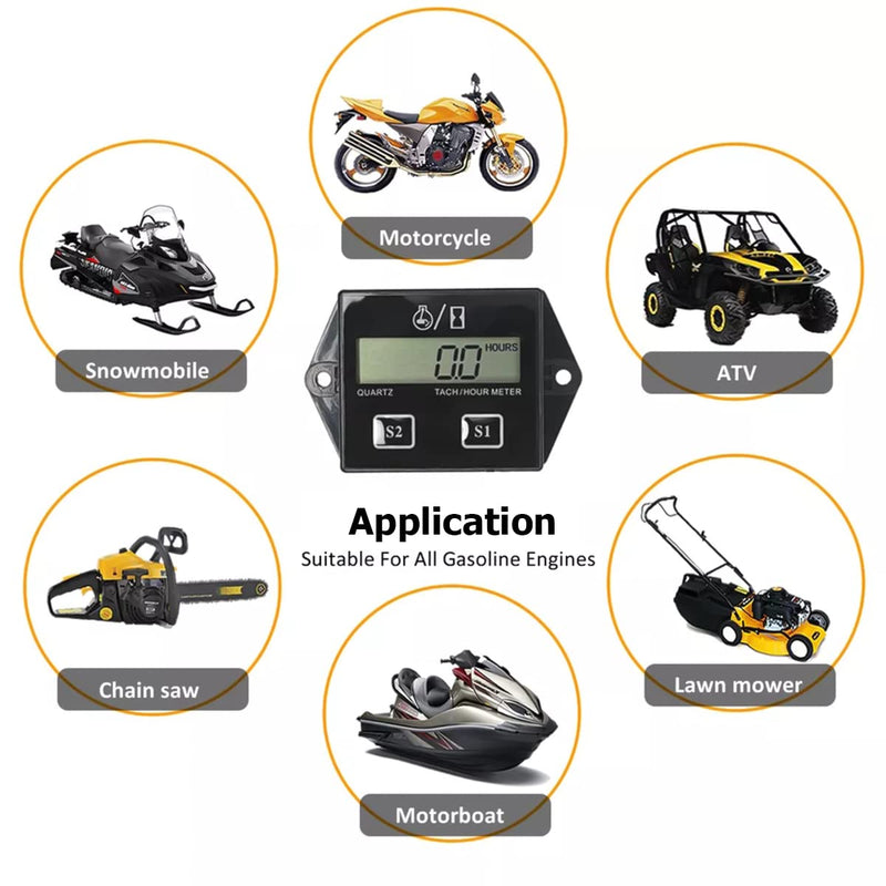 Small Engine Hour Meter and Digital Tachometer, Waterproof Inductive Tacho Gauge, Automotive Accessories for ZTR Lawn Mower Tractor Generator Motorcycle Chainsaw Marine