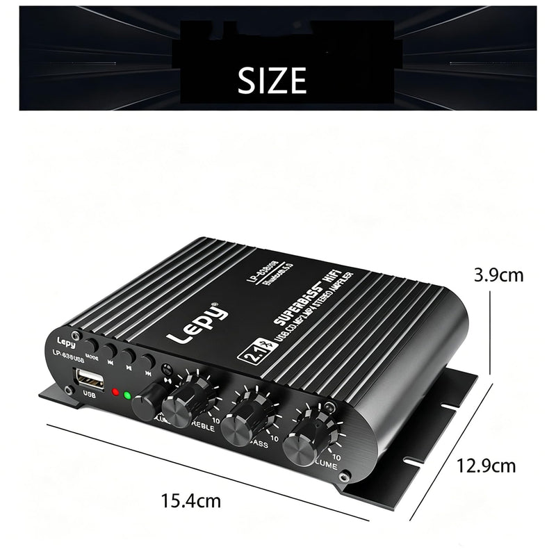 Home Audio Amplifier Bluetooth 5.0 Stereo Receiver 2.1 Channel Subwoofer Amp Board with Treble/Bass/Sub Control HiFi Sound for Home Theater, Car & Karaoke, Includes Remote & Power Adapter