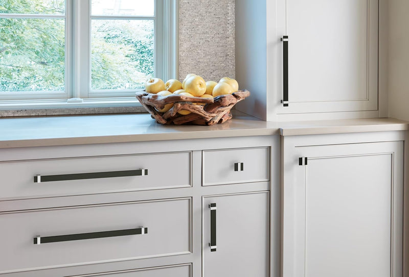 Amerock Overton 5-1/16 inch (128 mm) Center-to-Center Brushed Matte Black/Polished Chrome Cabinet Pull, BP36682BMB26