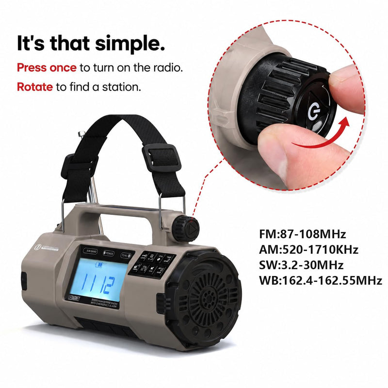 NOAA Weather Radio Emergency Radio with Hand Crank & Solar Charging | AM FM SW Weather Alert 5000mAh Battery, Phone Charger, Flashlight & SOS Alarm for Hurricane, Storm, Camping and Emergency Kit