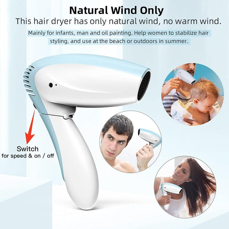 Cordless Hair Dryer - Cool Wind Battery Operated Blow Dryer | Rechargeable Portable Hairdryer for Summer, Indoor, Outdoor, Camping, Tourism (No Hot or Warm Air)