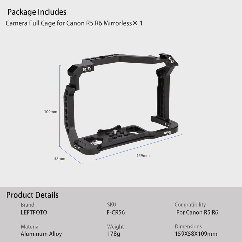 Camera Full Cage for Canon R5 R6 Mirrorless,Extension Mount Microphone Fill Light Bracket Filming Accessories,with Cold Shoe