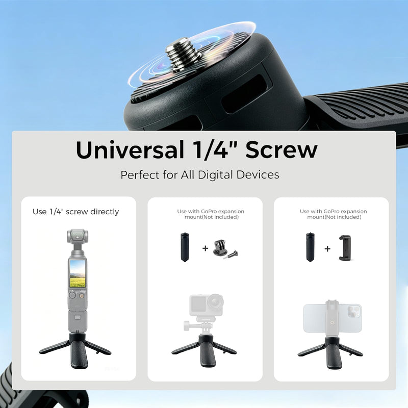 2-in-1 Mini Tripod Handle, One Click Open Stand with Universal 1/4" Screw | Fits DJI Osmo Pocket/Action, Insta360 X5, GoPro & Phones; 51g Lightweight, 120° Anti-Slip Legs, Sync Fold, Pocket Portable