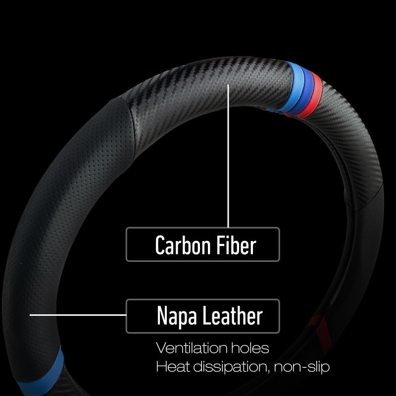  [AUSTRALIA] - Carbon Fiber Steering Wheel Cover, Non-Slip and Sweat Absorbent, 15" Steering Wheel Covers for X5 X3 Men Women, Black BLACK ///