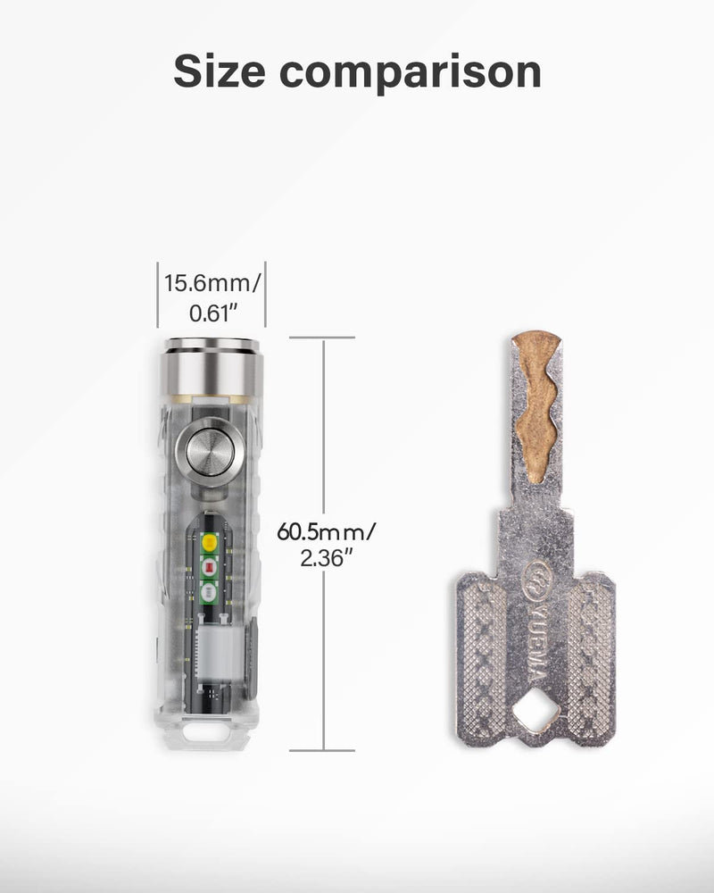 RovyVon Aurora A8 4th Gen USB C Keychain Flashlights Rechargeable, 650 Lumens 6500K Cool White Super Bright Mini Flashlight, with Red/White/365nm Sidelights, Magnetic Pocket Clip and Tail Base Silver, Clear (Sidelight: UV+Red+White)
