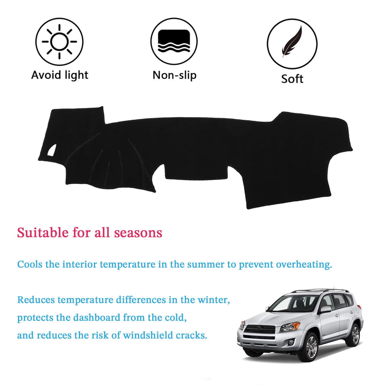 Dashboard Cover Suitable for Toyota RAV4 2006 2007 2008 2009 2010 2011 2012 Car Dashboard Cover Sun Visor Mat Non-Slip Polyester Dashboard Accessories (Black) Black 2006-2012 For Toyota RAV4