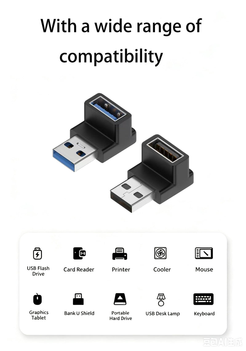 90 Degree USB 3.2 Adapter Male to Female Interface, 2Pcs (Up Angle) | Transmission Rate Reaches 10 Gbps, Support 3A Charging Function, for Desktop Computers, Laptops, Mice, Keyboards, USB Charger UP Angle