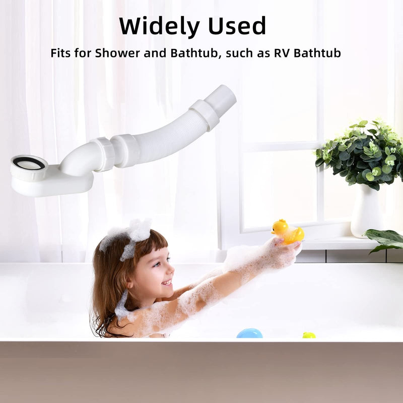Flexible Freestanding Tub Drain Kit - Low Profile Flat P Trap for Bathtub Shower Drain Pipe - 1 1/2 inch Diameter One end thread