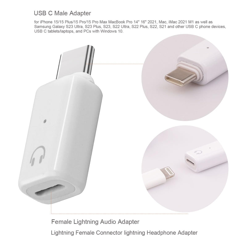 USB C to Lightning Audio Adapter (Not Support Data Transfer& Charging), USB C Male to Lightning Female Connector Headphone Adapter for iPhone 15 iPad Pro iMac Pro,MacBook 12 and more devices.