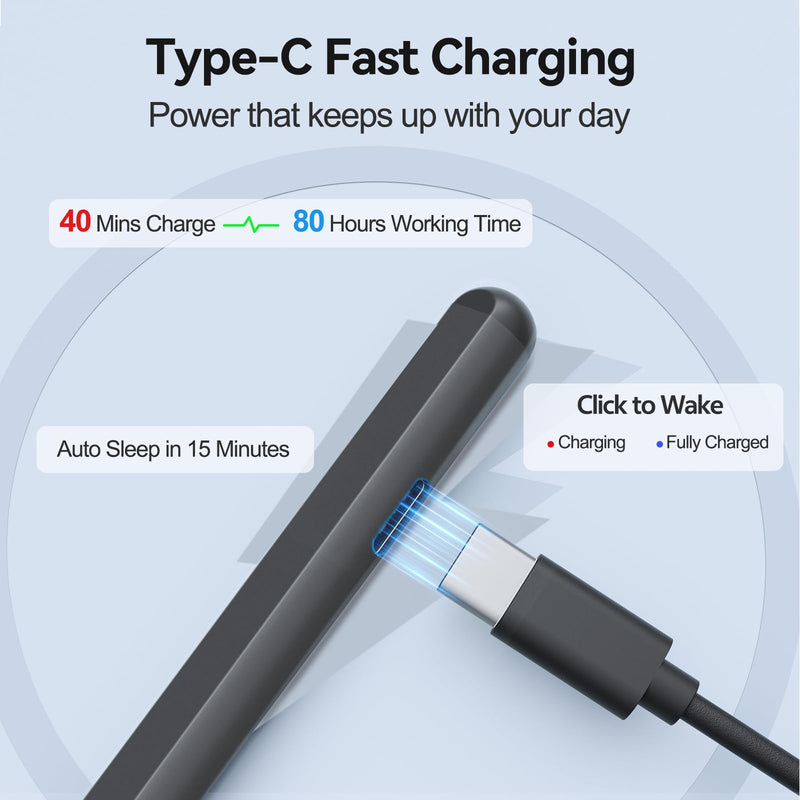 Stylus Pen for Microsoft Surface Pen 4096 Pressure Magnetic/Grey | Palm Rejection, Tilt, USB-C Charge, MPP 2.0 Stylus Compatible with Surface Pro 9/8/X/7/7+/6/5/4/3, Go 3/2/1, Book 1/2/3