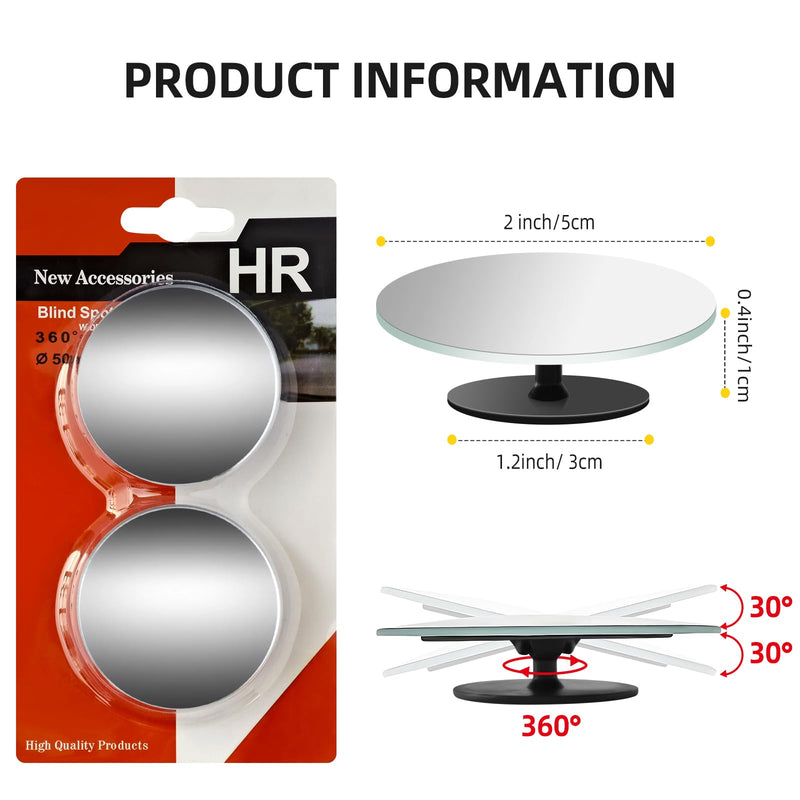 Blind Spot Mirror for Car (2 Pack) - HD Frameless Wide-Angle Convex Mirror for Side View Mirror Blindspot - 2 Inch Round Self Adhesive Angle Adjustable Blind Spot Mirrors for Car, SUV, Trucks Silver