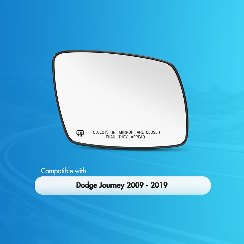 Compatible with Dodge Journey Passenger Side Mirror 2009 2010 2011 2012 2013 2014 2015 2016 2017 2018 2019, Right Side Mirror Glass Replacement, Chrome, Power Heated with Backing Plate Passenger Side（RH）