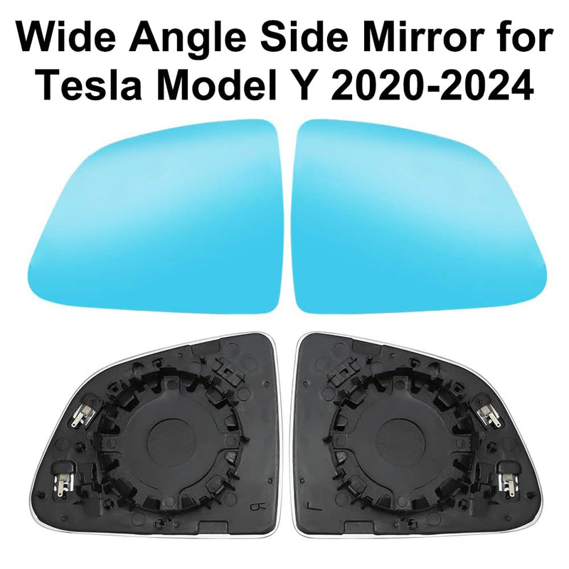 2Pcs Wide Angle Side Mirror Glass for Tesla Model Y 2020-2026 Anti Glare Heat Defogging Blue Lens with Backing Plate For Model Y (2020-2026)