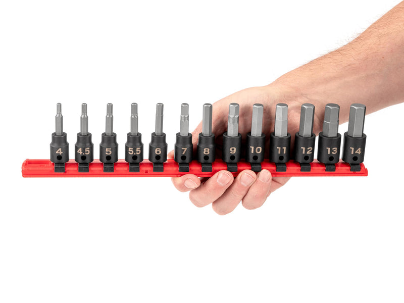 TEKTON 3/8 Inch Drive Hex Impact Bit Socket Set, 13-Piece | SIB91102 Hex Impact Bit Set 13-Piece Set (4 - 14 mm)