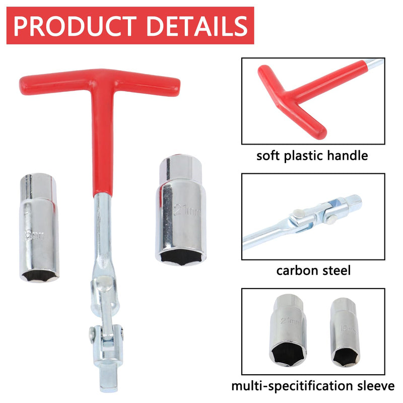Spark Plug Socket Wrench T-Handle 5/8 Inch (16 mm) and 13/16 Inch (21 mm) Spark Plug Socket Wrench Remover Installer Tool for Motorcycles, Lawn mowers and Small Motor Vehicles, etc