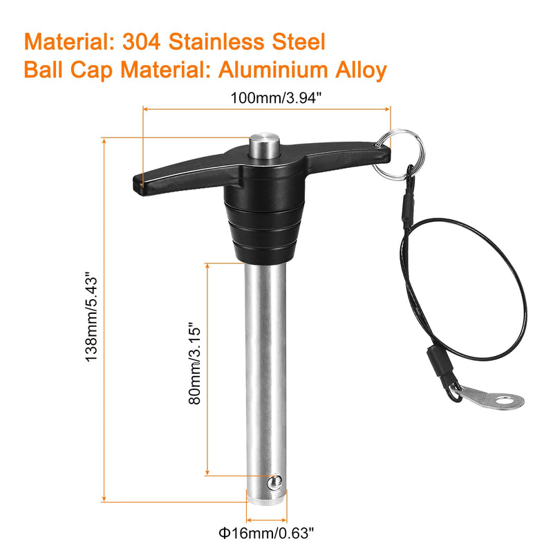 uxcell T Handle Lock Pins, 5/8" Pin Dia. 3-5/32" Usage Length Stainless Steel Push-Button Quick Release Pin with Lanyard Cable (16mm-80mm) 5/8" x 3-5/32"