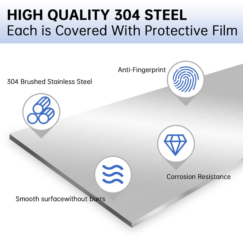 2 Pcs 304 Stainless Steel Sheet Metal Gap Filler Trim Strip (30"x 1.5"x 0.04" Thickness)，Brushed Metal Finishing Sheet for Home Kitchen Tools 2 PCS (1.5 x 30 Inch)