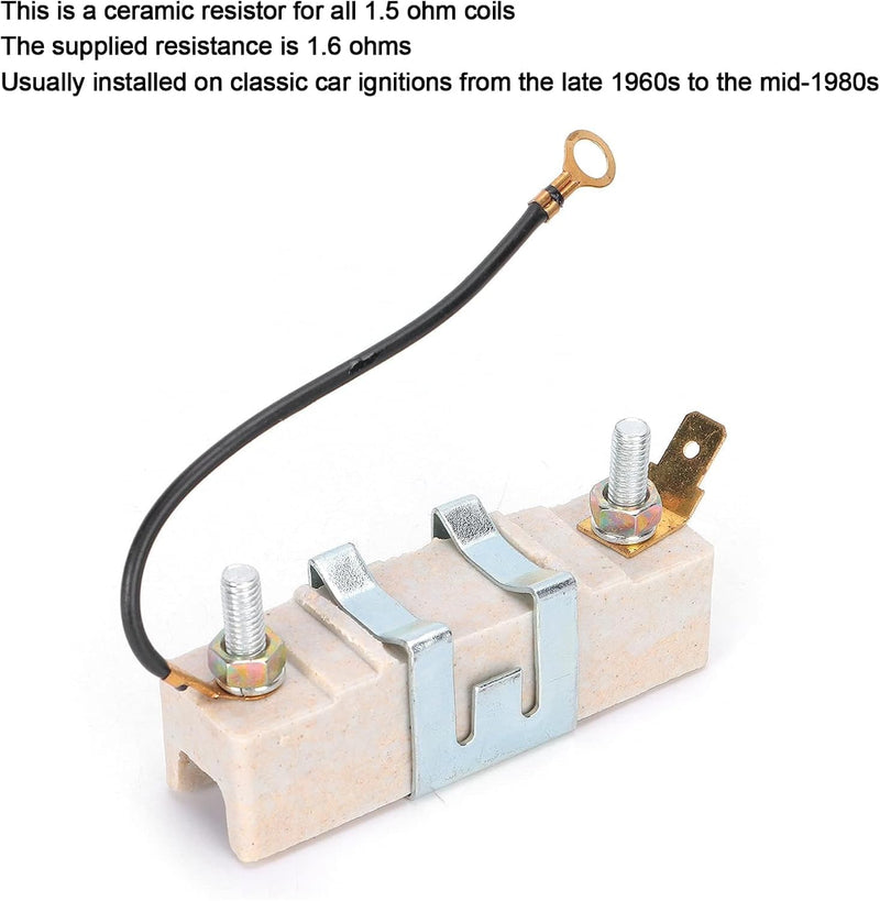 Ignition Coil Resistor, Metal Ceramic Ballast Resistor Wear Resistance Device Automotive Replacement Parts Accessories for 1.5 Ohm Classic Car Automobile Fuel Injection Resistor Units 1PC