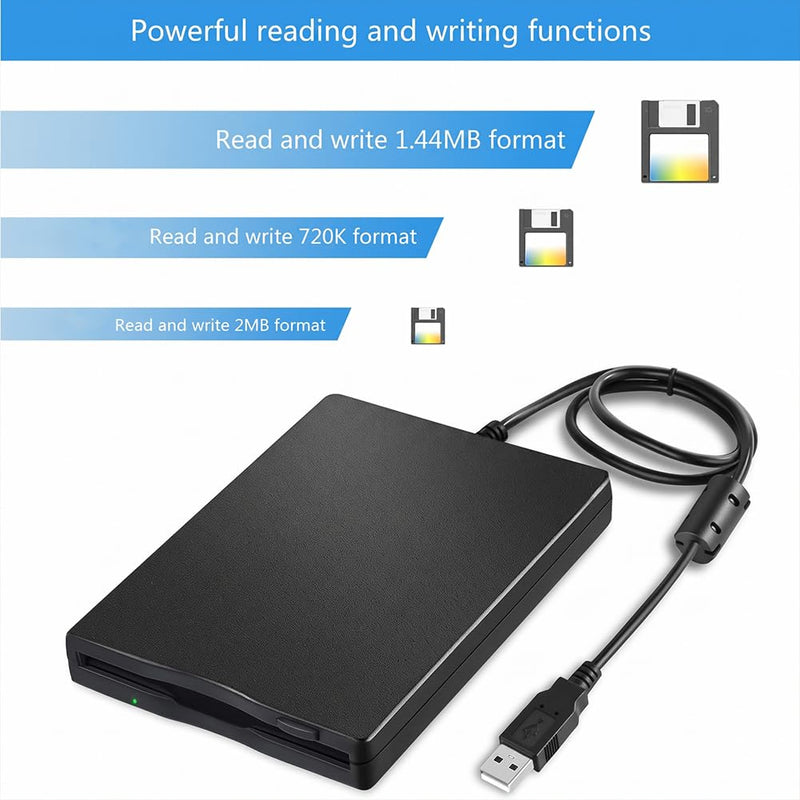 Portable Floppy Disk Drive Reader, 3.5 inch 1.44mb with External USB, Floppy Disk Drive for PC, Laptop and Desktop, Plug & Play