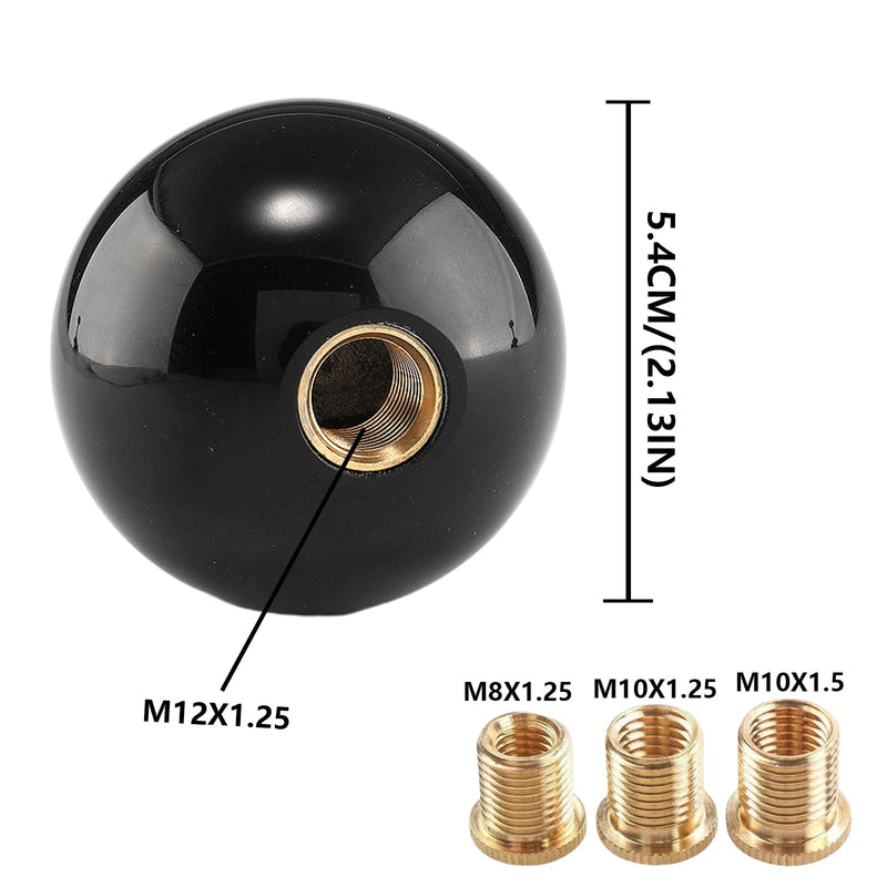 Round Ball Shift Knob Universal Gear Shift Knob 5 6 Speed for Manual Automatic Vehicles with Adapters (Pure Black) Pure-black