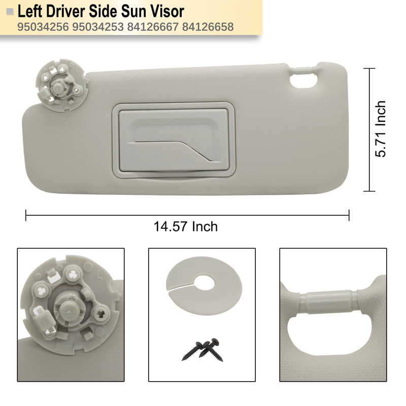 NHILES Left Driver Sun Visor Compatible with Chevy Cruze 2011-2019 Sun Visor Replacement Number 95034256 95034253 84126667 84126658 Color: Grey Left Gray