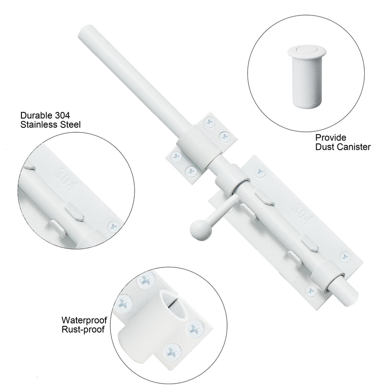 Barrel Bolt Latch 9.6 Inch White Heavy Duty 304 Stainless Steel Slide Bolt Gate Latch Hardware for Outdoor Fence Wooden Gates Barn Door Inside Door White 1 Pack