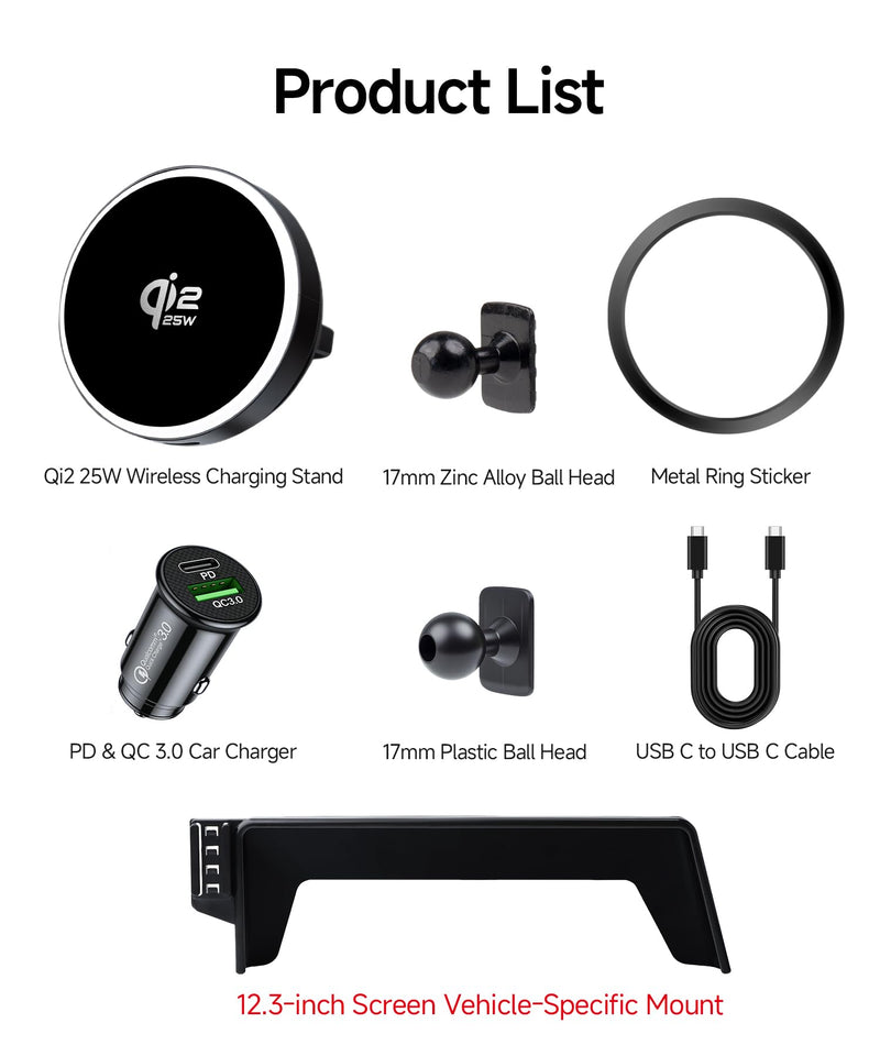 Qi2.2 25W Wireless Charger Car Phone Mount for Toyota Prius 2023-2026 | 12.3" Screen, Magsafe Accessories Fast Charging Magnetic Cell Phone Holder Clip Compatible with iPhone Android, GPS Bracket