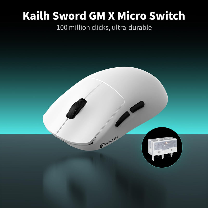 Hexgears H9 Gaming Wireless Mouse, White | 12500 Dpi Optical Sensor, 60g Lightweight, 5 Programmable Buttons, Sword Micro Switch, Web Drive, 150 Hr Battery, for PC&MAC
