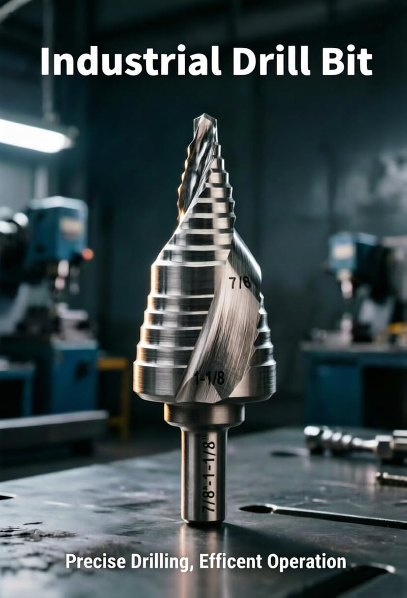 Industrial HSS Step Drill Bit 7/8'' to 1-1/8'' with 3/8'' Shank, Unibit Double Spiral Flute for Metal, Stainless Steel, Aluminum, Plastic 7/8'' to 1-1/8''