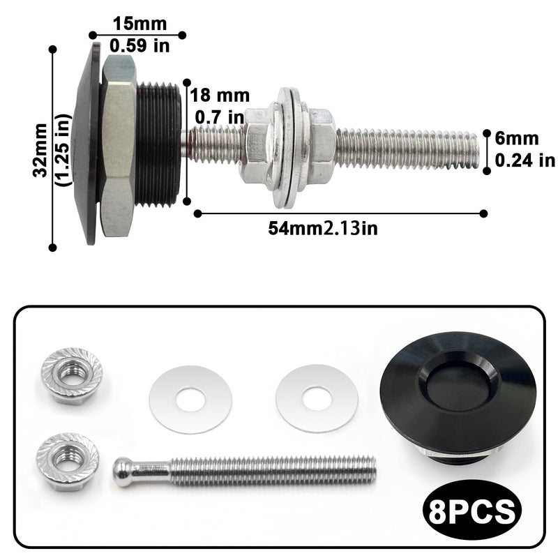 Packs of 8 Universal Aluminum Vehicle Hood Pins-Quick Release Lock Latch Bumper-License Plate Lock Clip，Quick Release Lock Latch Bumper，Diameter 1.25 inch(Black) Black