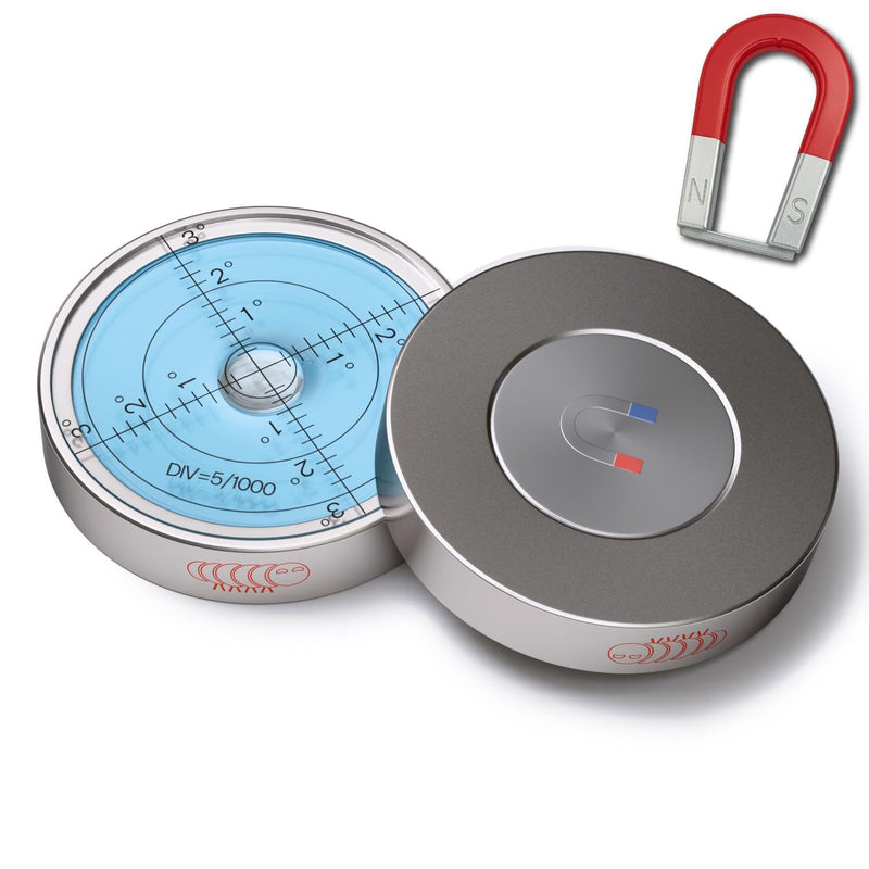 Magnetic Metal Large Spirit Bubble Level 60mm Diameter, (2 23/64 in), Degrees, Circular, Surface Level - Metal Housing, Blue/Silver