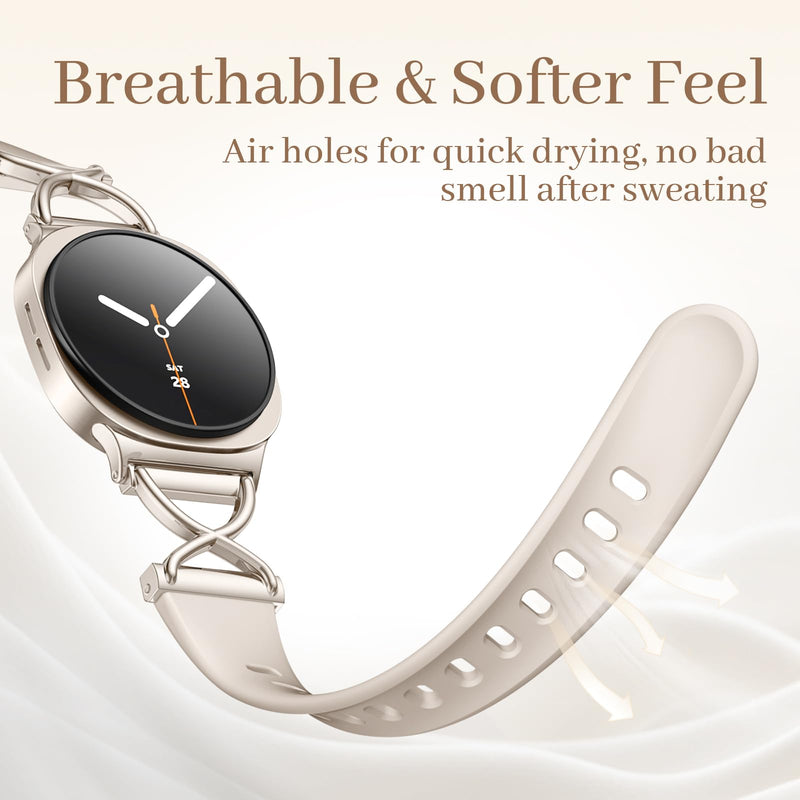 Getino Slim Band for Samsung Galaxy Watch 9, Watch 8 & 8 Classic Women | Silicone, Thin No Gap Design, Workout & Daily Wear, Sports Replacement Bands for Galaxy Watch 9/8 40mm 44mm & 8 Classic 46mm 1-Starlight