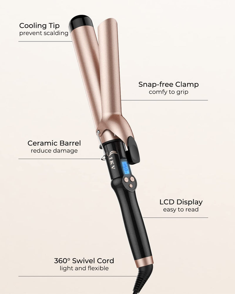 38mm Large Curling Tong Extra Long Barrel,110-210°C, Big Curls | 100-240V Dual Voltage Curling Iron For Travel，Large Curling Wand 38mm for Long Hair,Ceramic Tourmaline,Auto Shut Off