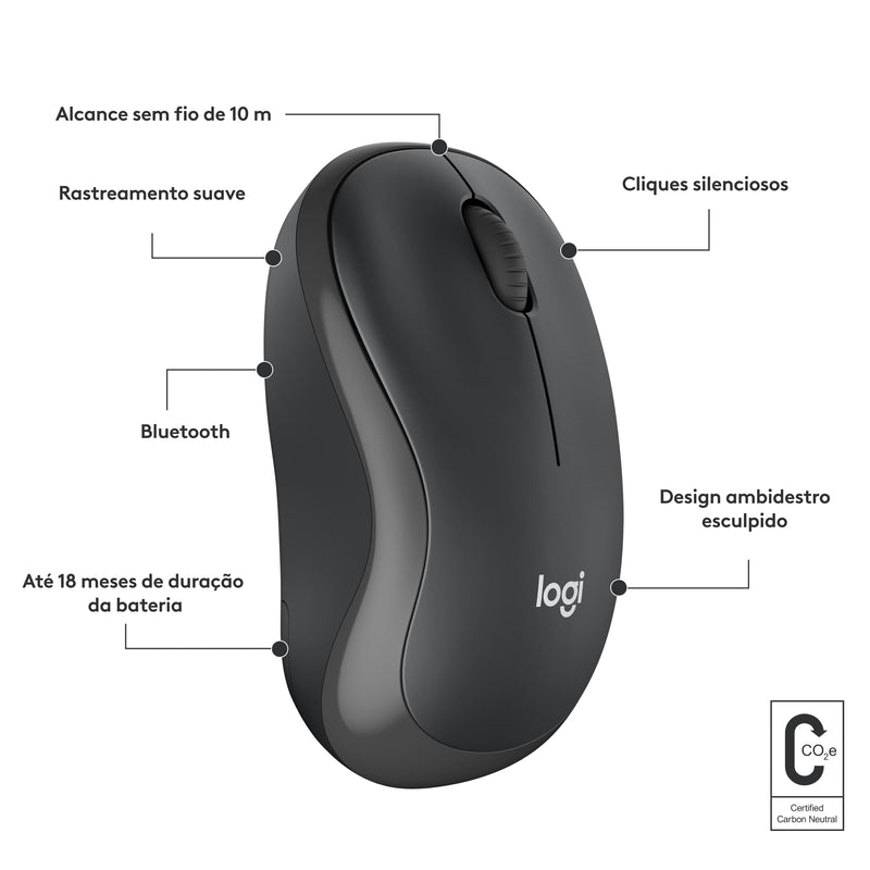 Logitech M240 Silent Bluetooth Mouse, Wireless, Compact, Portable, Smooth Tracking, 18-Month Battery, for Windows, macOS, ChromeOS, Compatible with PC, Mac, Laptop, Tablets - Graphite