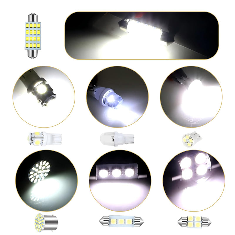 42 PCS Car Interior LED Light Combination Set, T10 31 mm 36 mm 41 mm Reading Light License Plate Light, Wide Angle Super Bright Lighting Plug and Play Bulb, Universal for Cars (White) 42 PCS