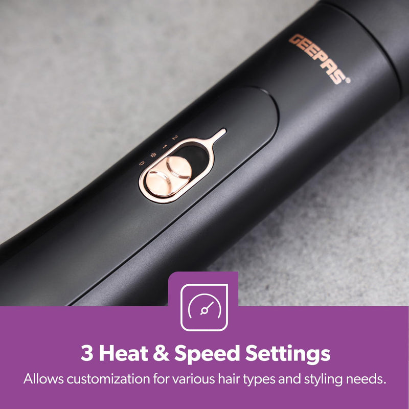 GEEPAS 3-in-1 Hot Air Styler 1200W Hair Dryer Ionic 3 Heat & 3 Speed | Ellipse Air Hairbrush Wind Collector & Straight Half Hairbrush Cool Shot