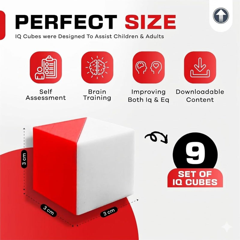 PrfcNL IQ Test Cube (Basic Big Red) - 9 Kohs 1.2 inch Cubes for Block Design Test BDT WPPSI WAIS IV and WISC V Tests, Montessori Educational Blocks to Improve Concentration, Coordination and Memory