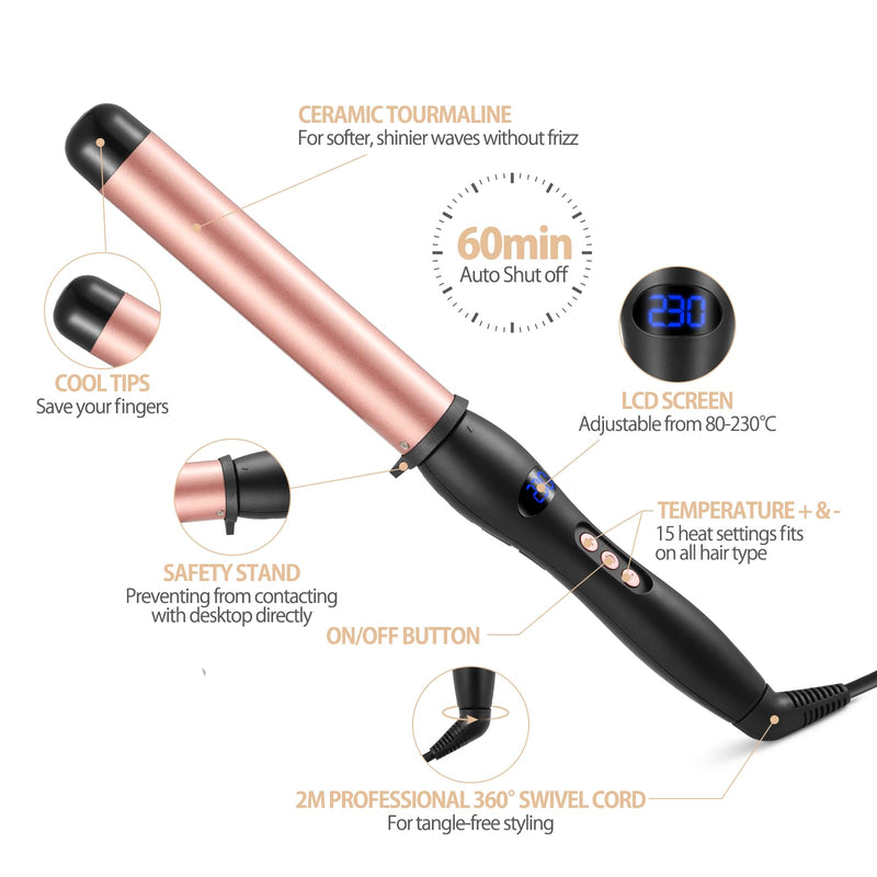 Hair Curling Wand 32mm, Haglater Curler Quick Heating Curling Wand for Long Hair, Ceramic Barrel Curling Iron with Adjustable Temperature 80-230°C 1.3″