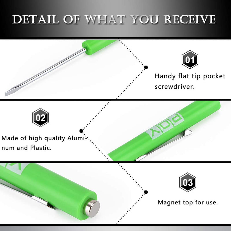 Pocket Magnetic Screwdriver Slotted Head With Magnet Top + Mini Pry Bar Set Green