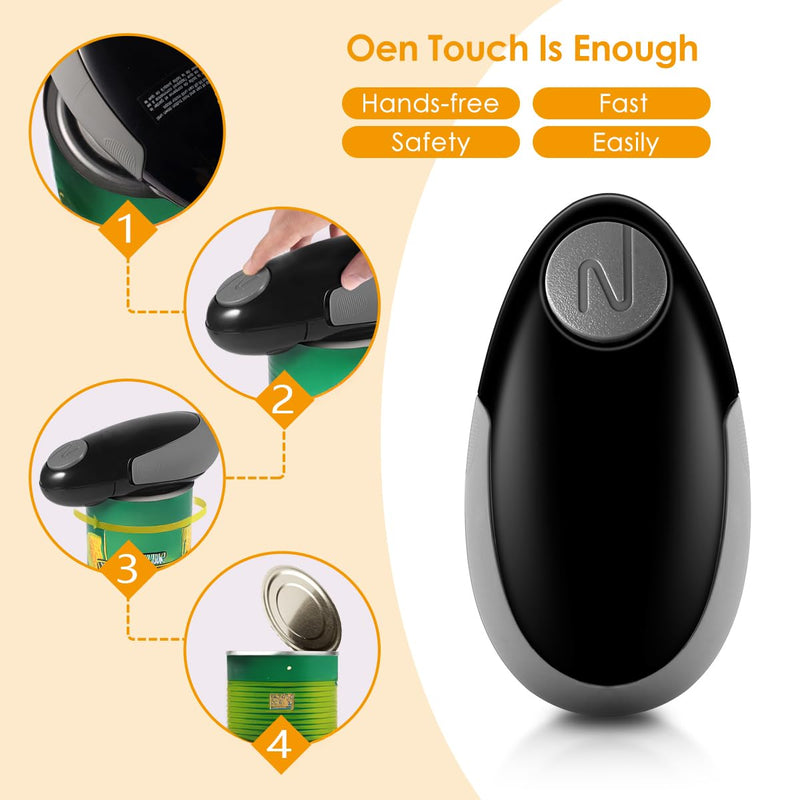 Electric Can Opener, Automatic Hands-Free Can Opener, Ergonomic Non-Slip Grip, Black