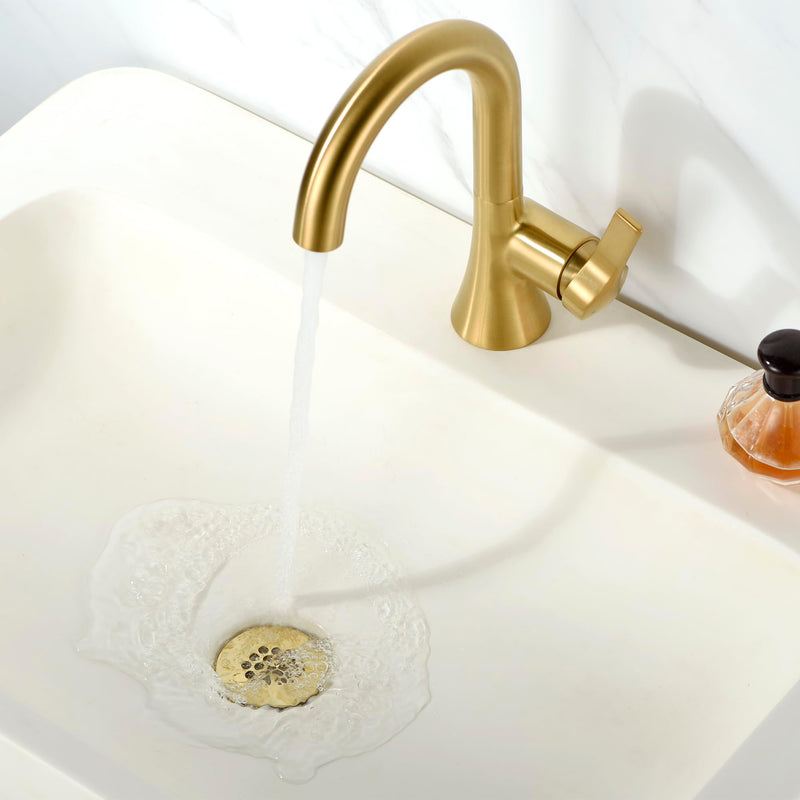 Luxier Brass Bathroom Sink Grid Drain Strainer for Vessel and Vanity Sinks Without Overflow in Brushed Gold, DS05-TG
