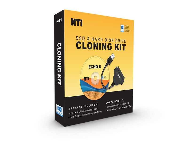 NTI Cloning Kit | Best for SSD and HDD Upgrades | Disk Cloning and Migration Software | Software via DOWNLOAD and CD | SATA-to-USB Adapter Included for 2.5" SSD and HDD