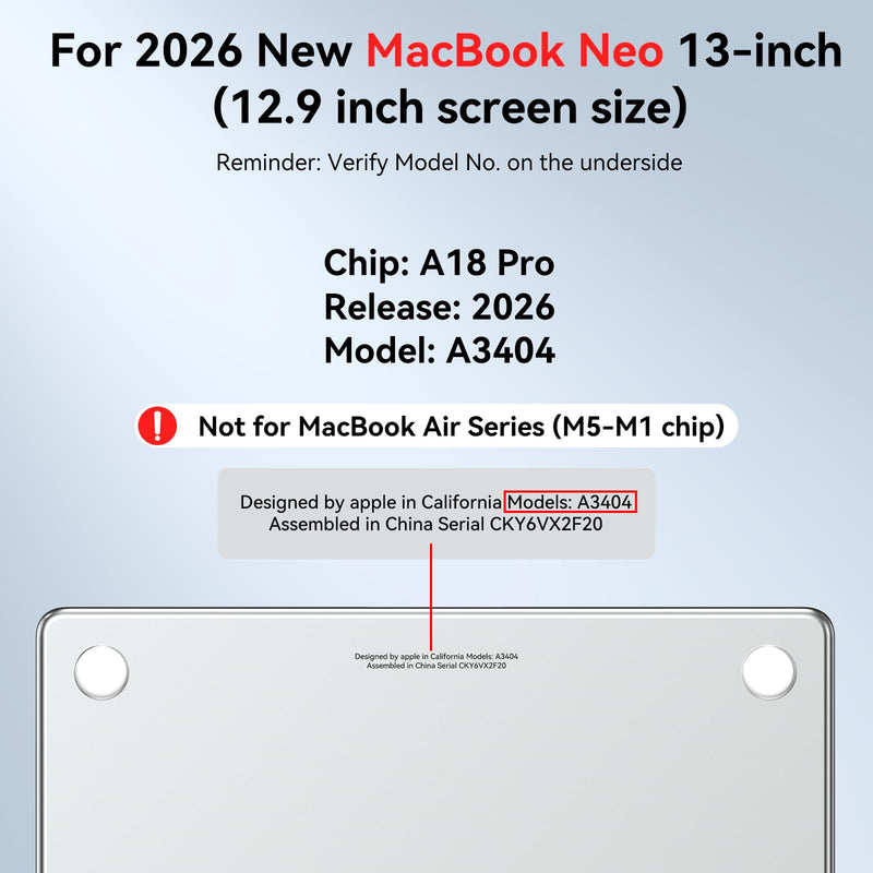 BlueSwan for MacBook Neo Case 13 Inch 2026, Model A3404 A18 Pro Chip | Anti-Crack Rugged TPU Bumper, Anti-Scratch Hard Shell Protective Cover for MacBook Neo 13" with Mac Neo Accessories Frosted Clear