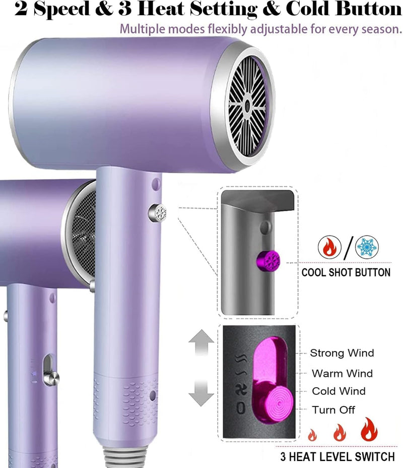  [AUSTRALIA] - Hair Dryer, 2000W Fast Drying Ionic Hairdryers for Women, Lightweight Blow Dryer with Stand for Women Kids Home Travel Salon - Gradient Purple